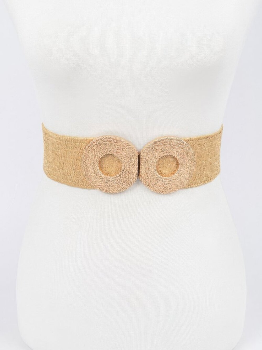 Faux Straw Elastic Two Buckles Belt